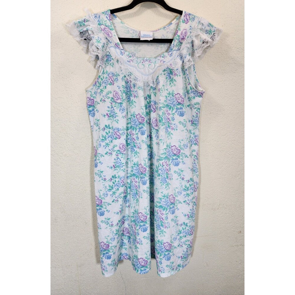 Quiet Moments Vintage Nightgown Medium M Floral Cotton Blend Lace Made in USA